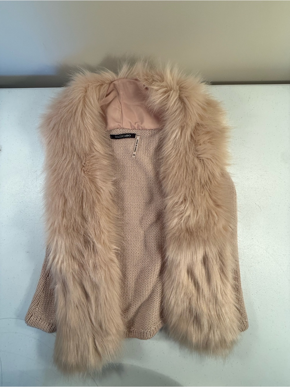 Dolce Cabo Blush Faux Fur Trim Knit Vest